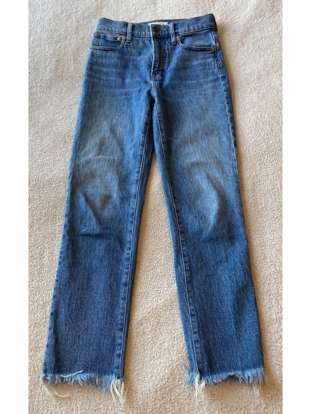 Madewell The Perfect Vintage Jean Raw Frayed Hem Size 25 Straight Blue Denim